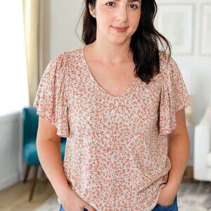 LC Lauren Conrad Women 2X Floral Flutter Short Sleeve Fairy Minimalist Preppy